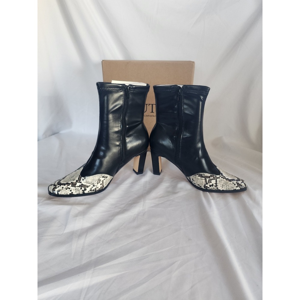 Coutgo Black Snakeskin Pointed Toe Ankle Boots Block Heel Side Zip Size 7.5 NEW - Picture 8 of 12